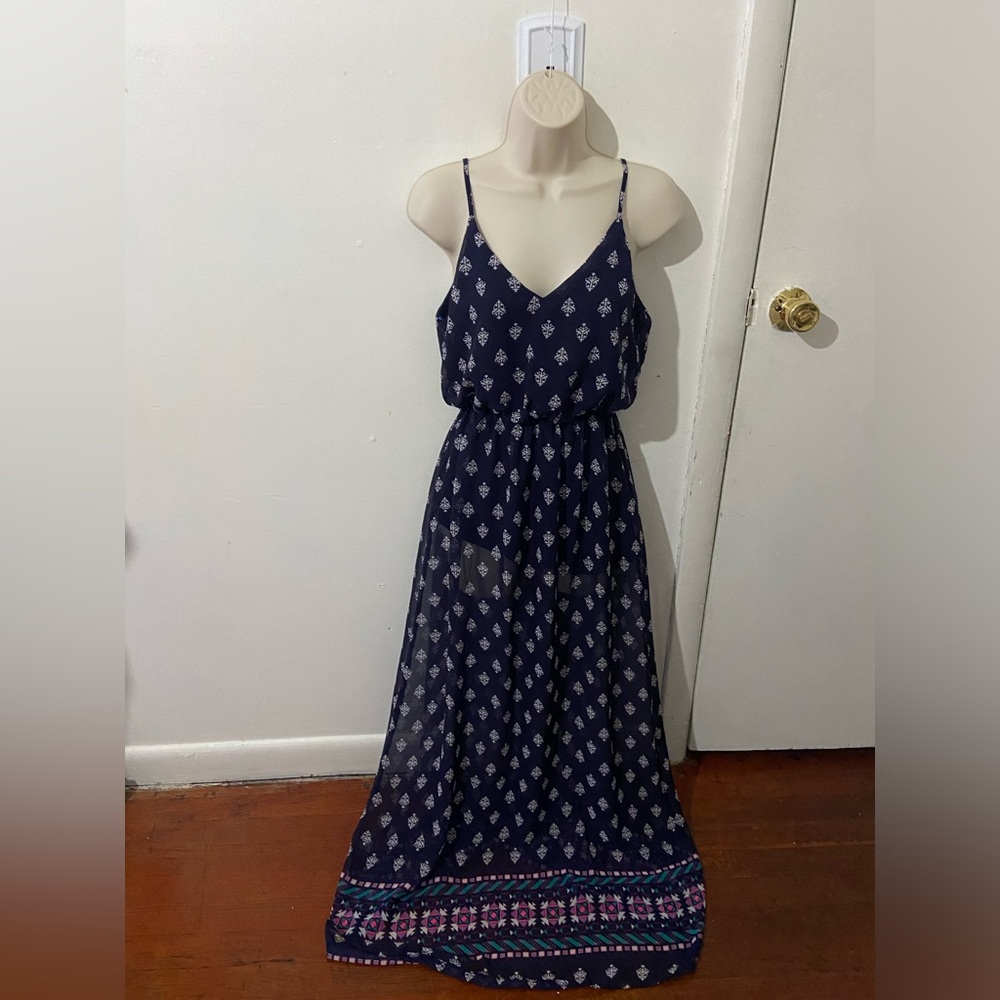 Dark blue maxi dress with prints